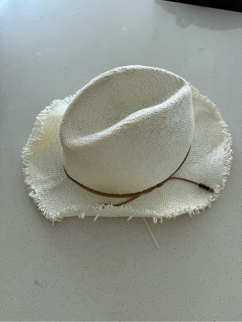 Hat Attack Women's Straw Fedora in Cream with Tan Leather Band